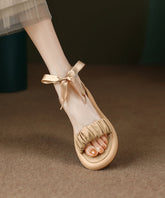 Lila Sandalen aus Rindsleder Peep Toe Splicing Bow Lace Up